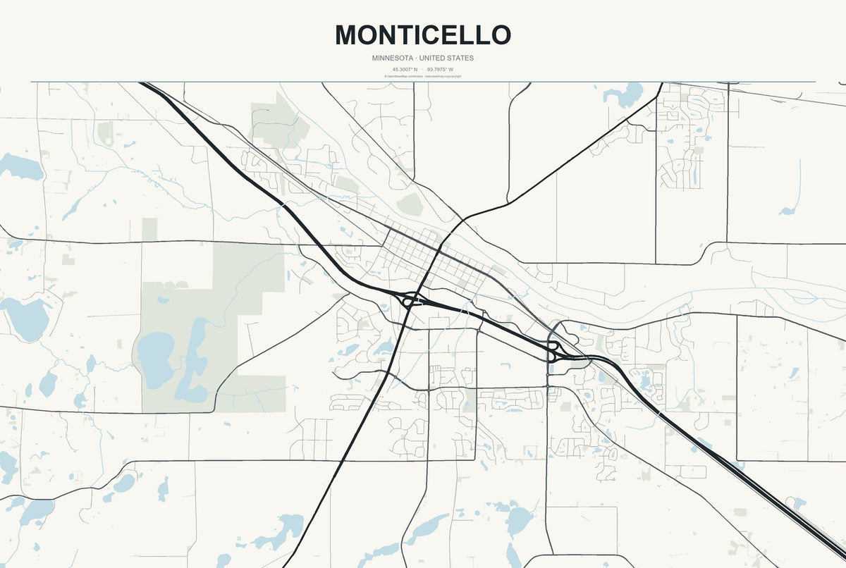 Monticello, Minnesota City Map Aluminum Sign in Headline Atlas style