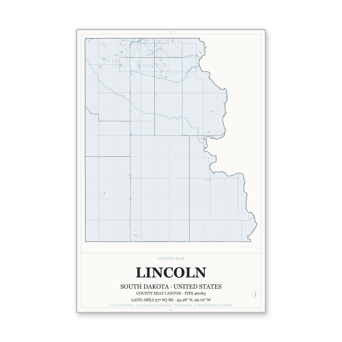 Lincoln County, South Dakota Map Aluminum Sign in Gallery Air style
