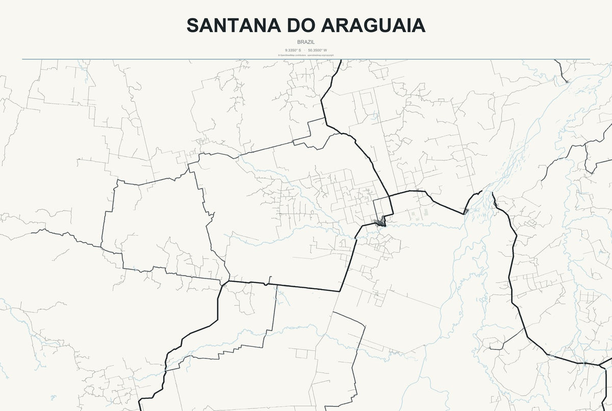 Santana do Araguaia, Brazil City Map Aluminum Sign in Headline Atlas style