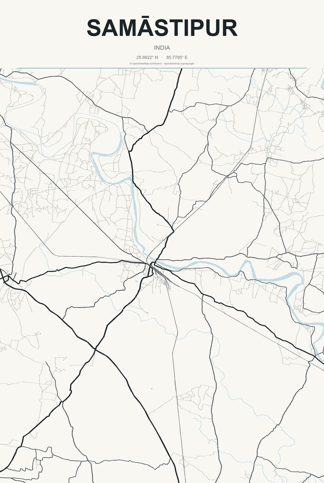 Samāstipur, India City Map Aluminum Sign in Headline Atlas style