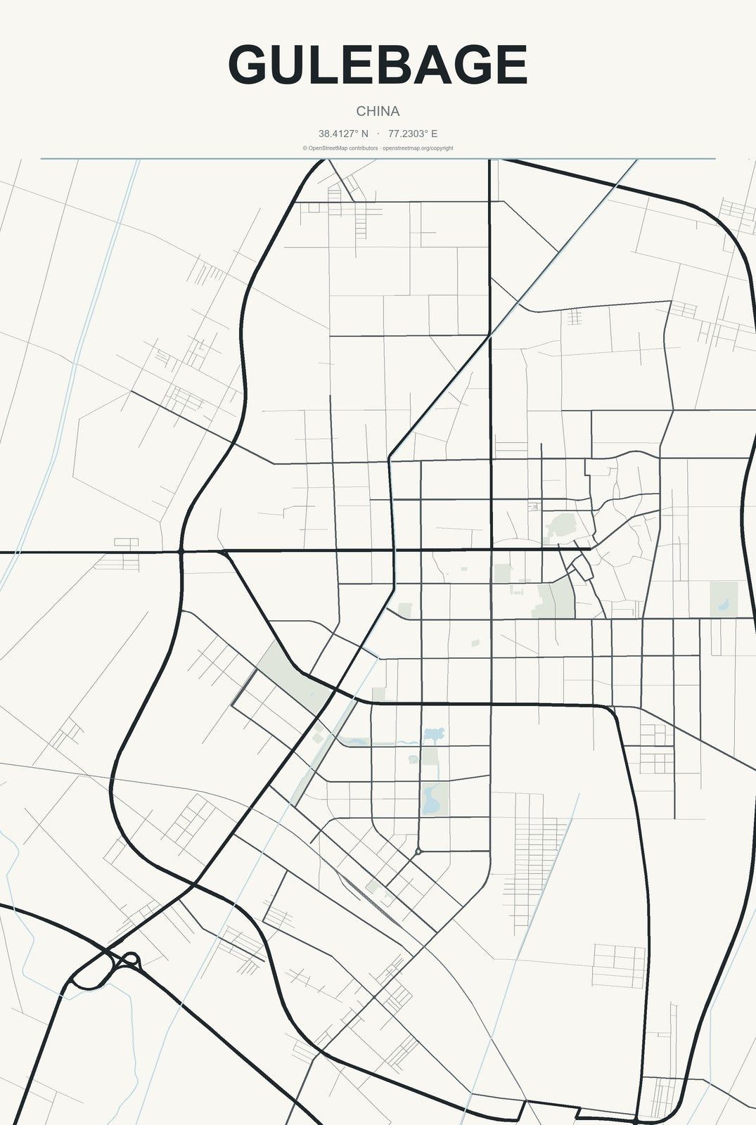 Gulebage, China City Map Aluminum Sign in Headline Atlas style