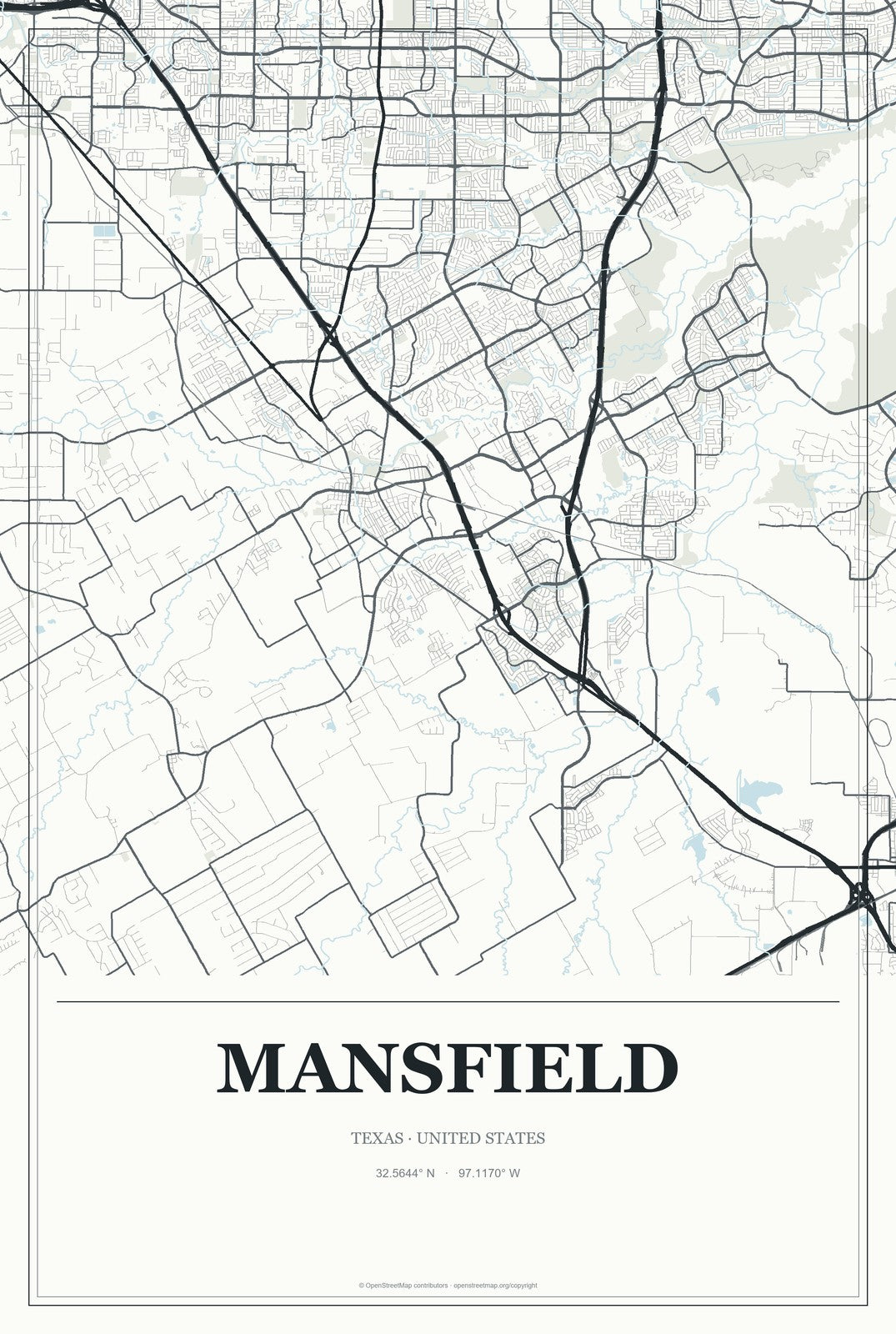 Mansfield, Texas City Map Aluminum Sign in Gallery Air style