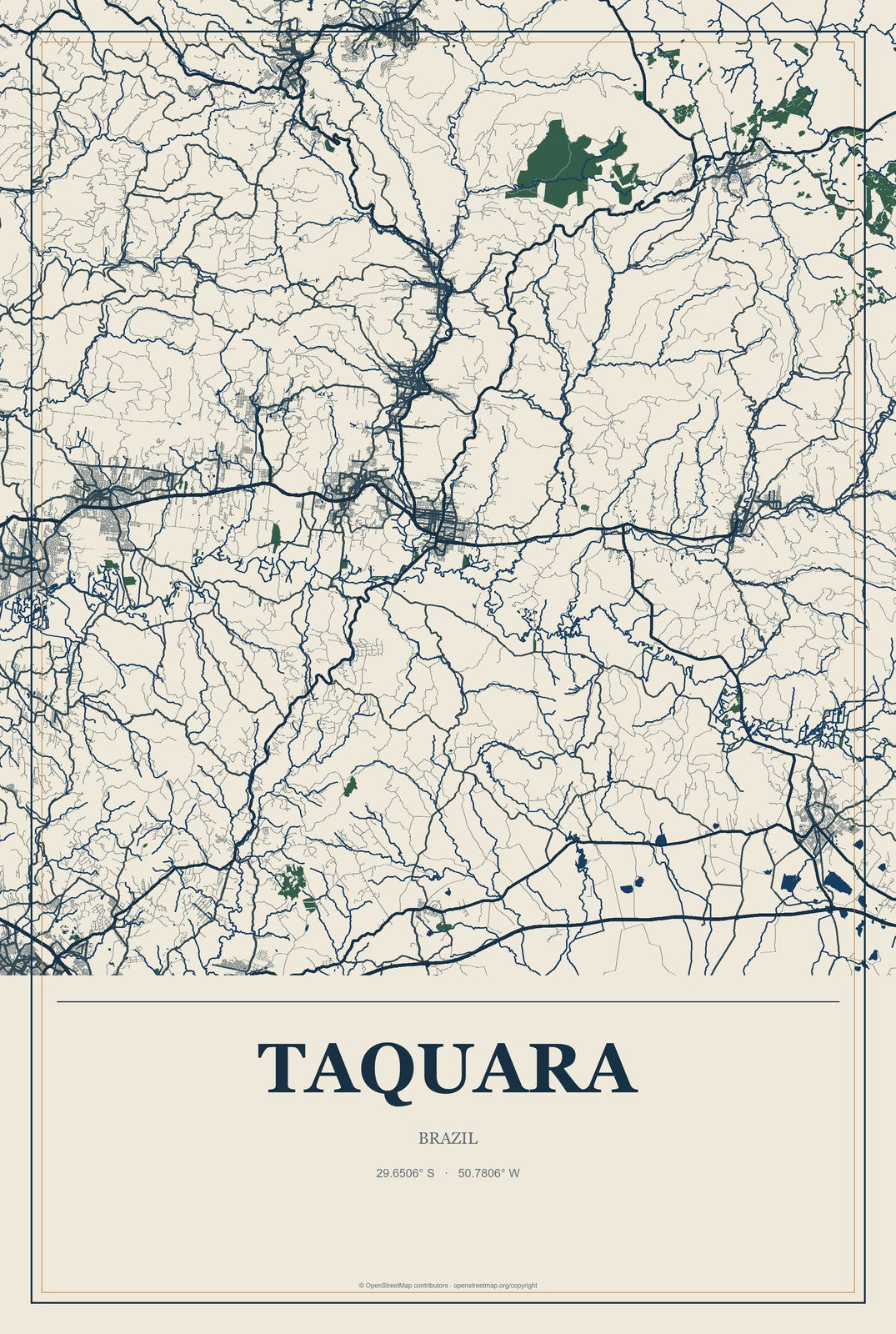 Taquara, Brazil City Map Aluminum Sign in Coastal Cutout style