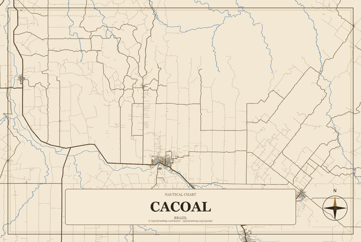 Cacoal, Brazil City Map Aluminum Sign in Heritage Nautical style