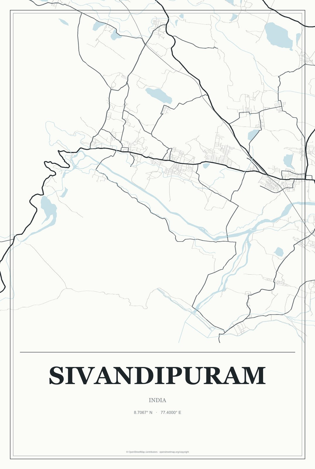 Sivandipuram, India City Map Aluminum Sign in Gallery Air style
