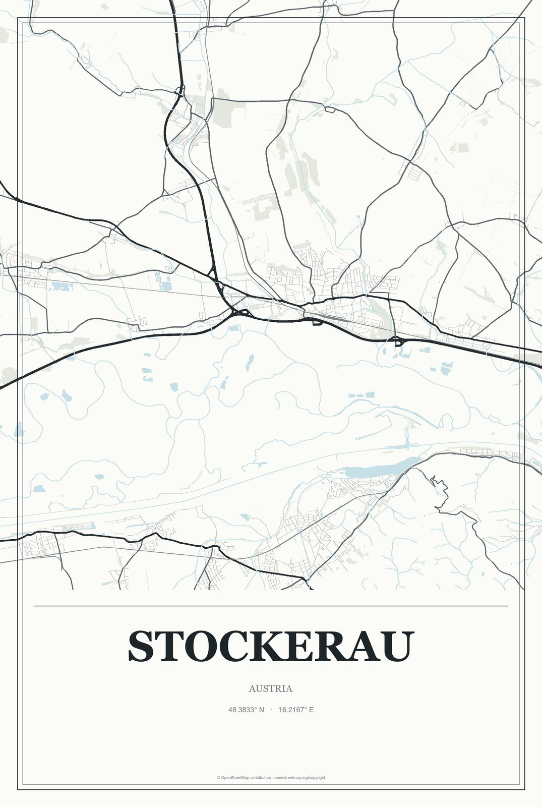 Stockerau, Austria City Map Aluminum Sign in Gallery Air style