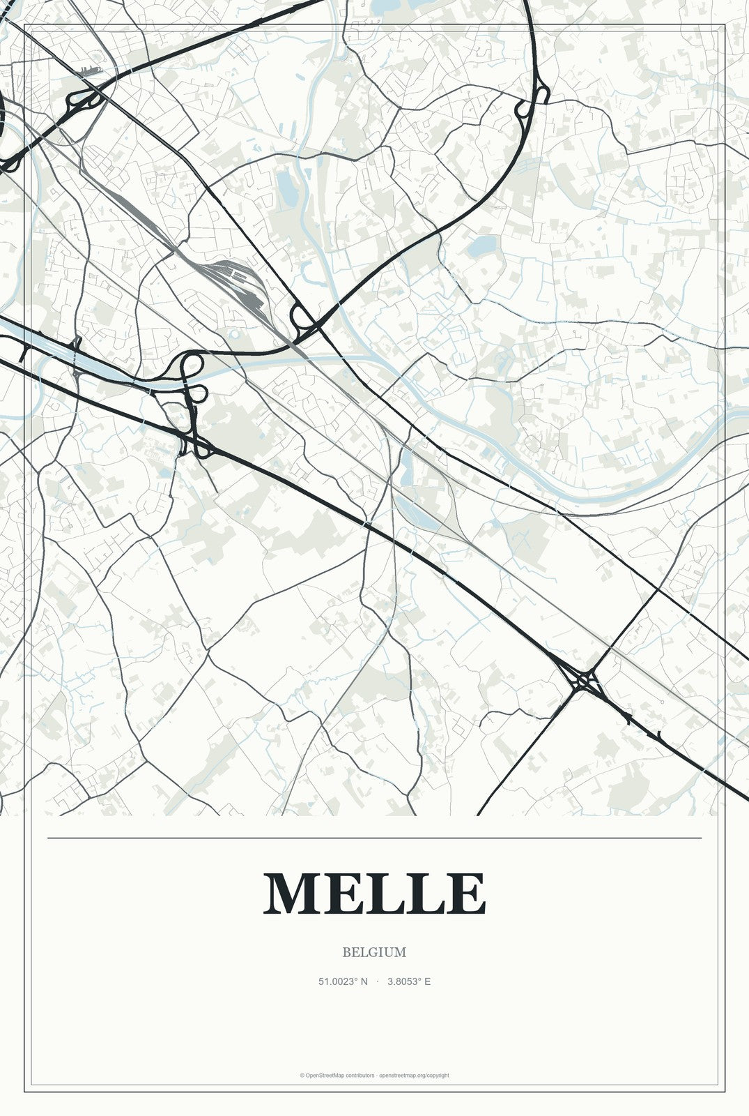 Melle, Belgium City Map Aluminum Sign in Gallery Air style