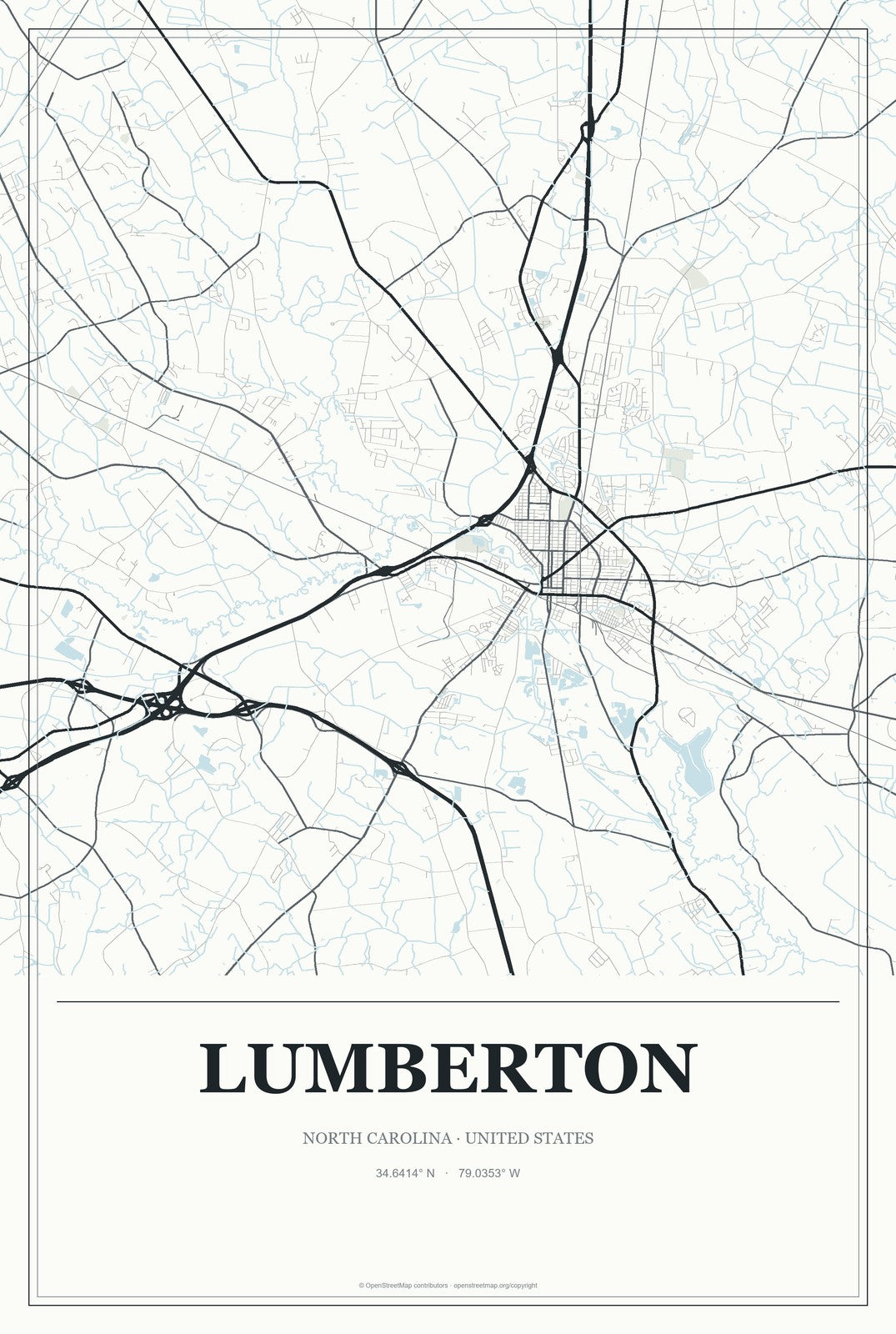 Lumberton, North Carolina City Map Aluminum Sign in Gallery Air style