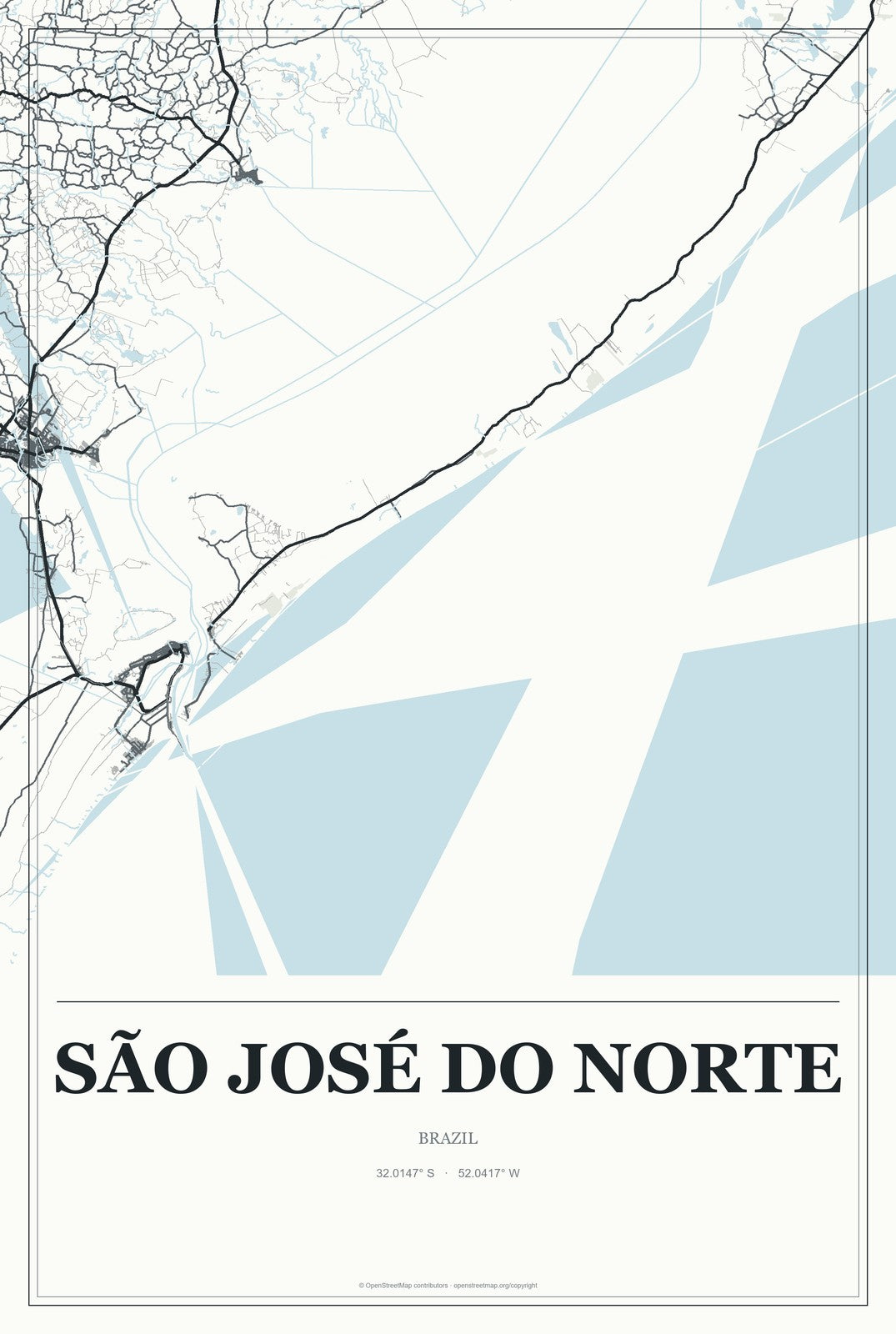 São José do Norte, Brazil City Map Aluminum Sign in Gallery Air style