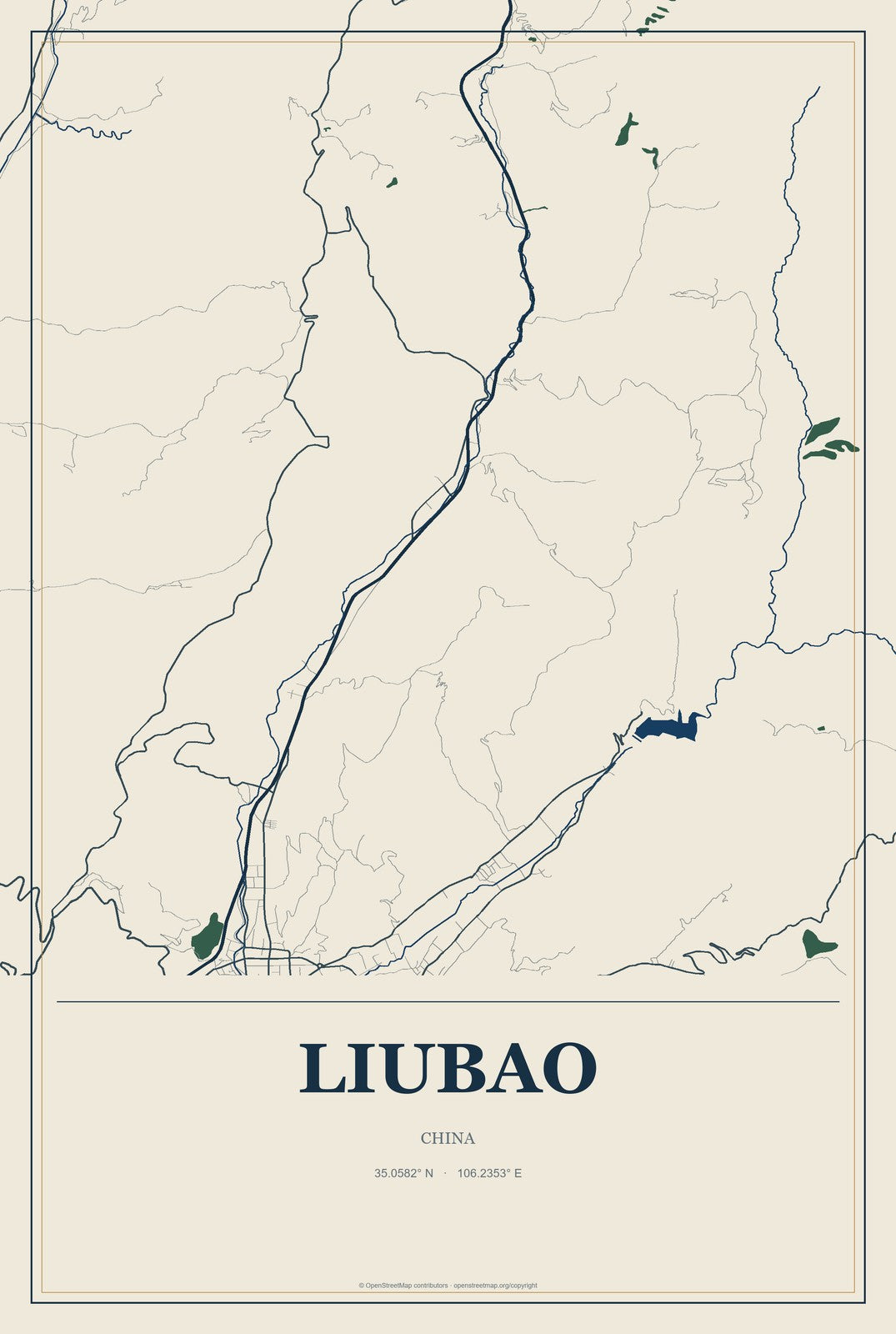 Liubao, China City Map Aluminum Sign in Coastal Cutout style
