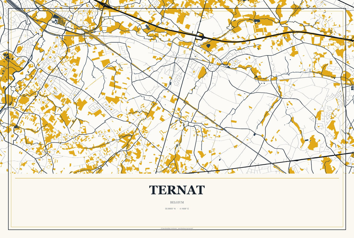 Ternat, Belgium City Map Aluminum Sign in Citrine Modern style