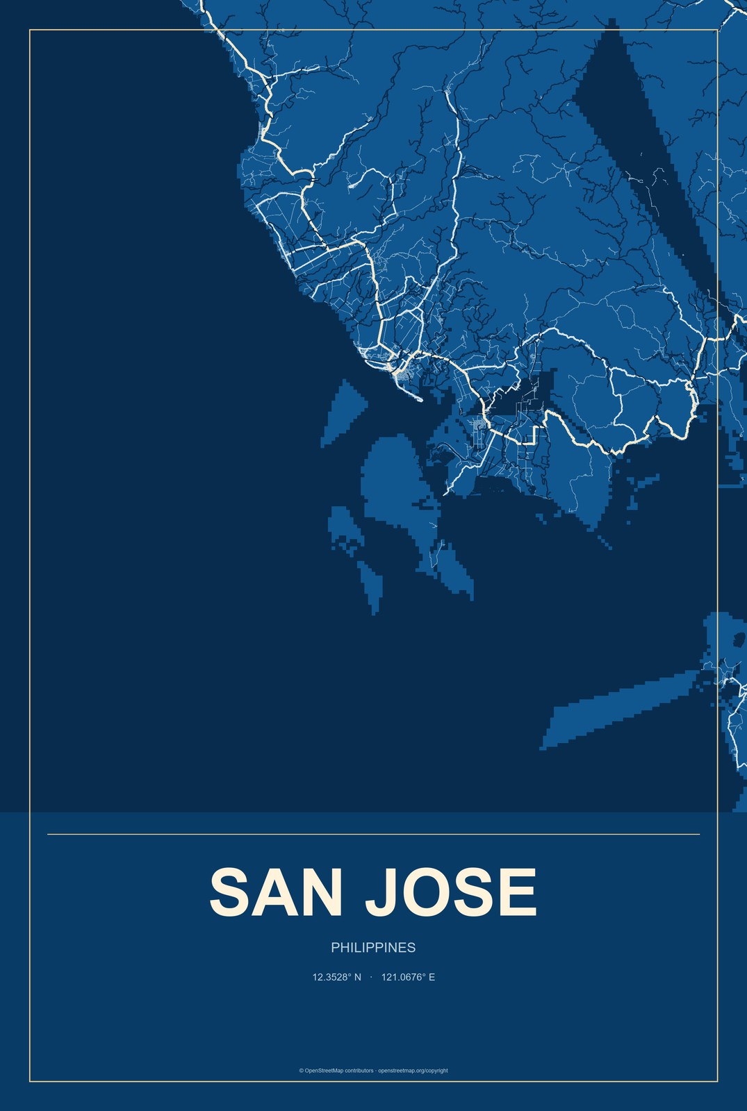 San Jose, Bicol Region, Philippines City Map Aluminum Sign in Harbor Cobalt style