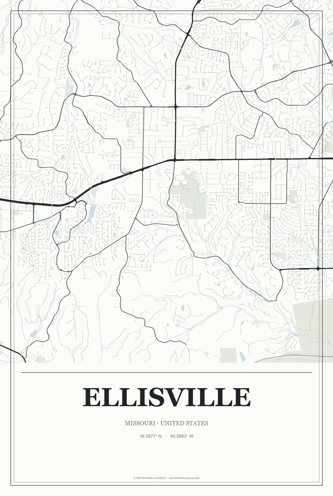 Ellisville, Missouri City Map Aluminum Sign in Gallery Air style