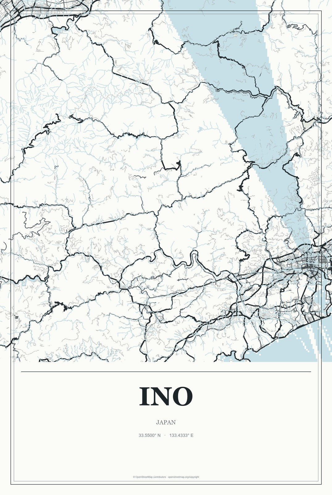 Ino, Japan City Map Aluminum Sign in Gallery Air style