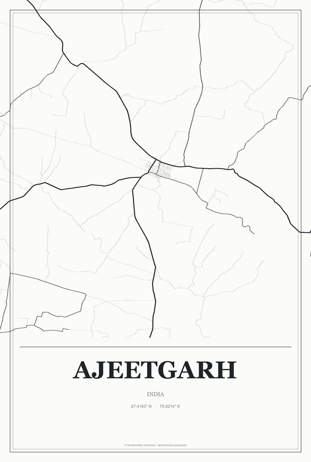 Ajeetgarh, India City Map Aluminum Sign in Gallery Air style