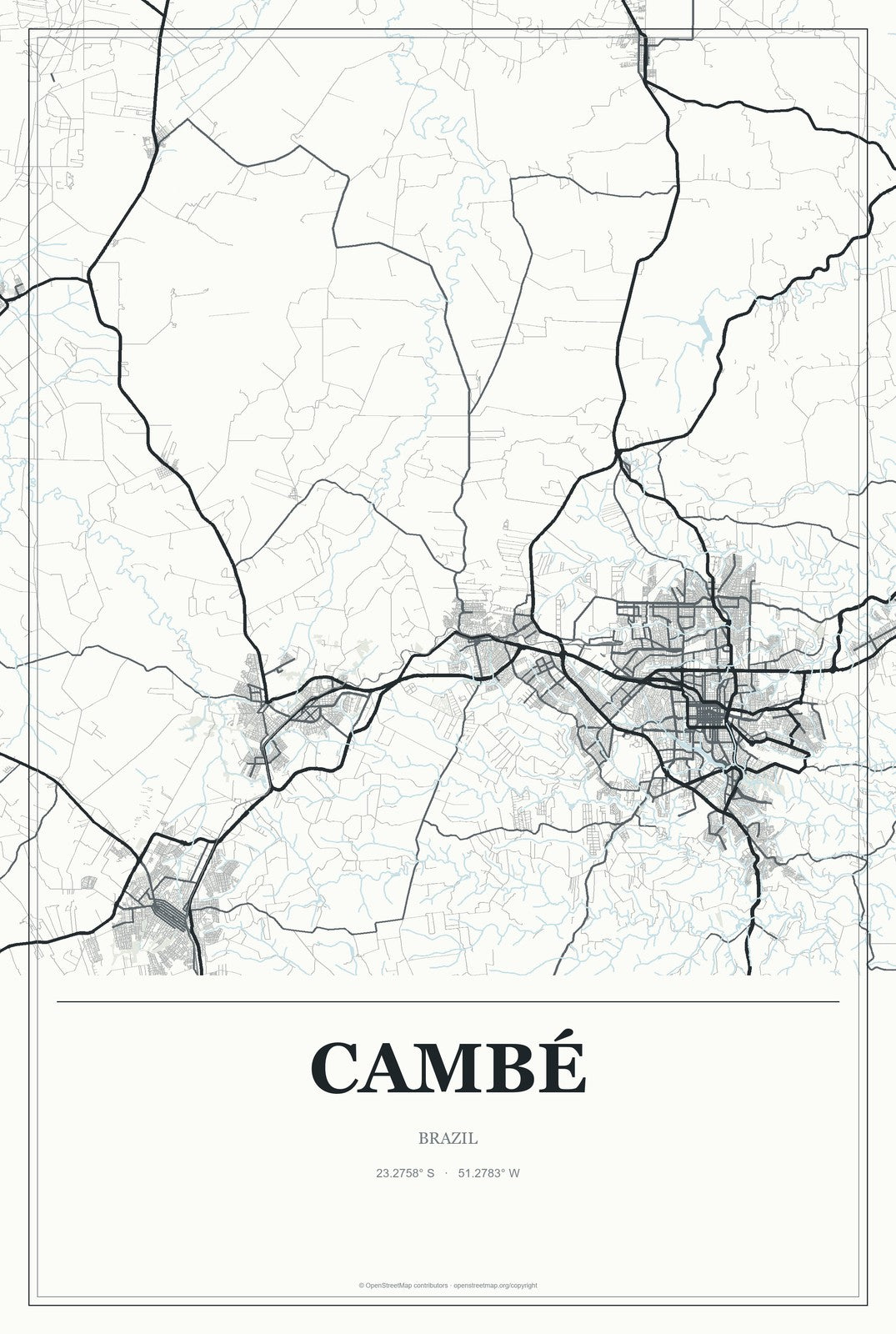 Cambé, Brazil City Map Aluminum Sign in Gallery Air style