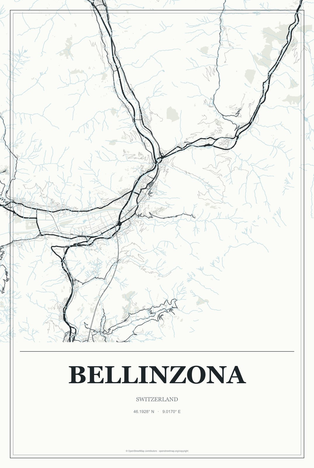 Bellinzona, Switzerland City Map Aluminum Sign in Gallery Air style