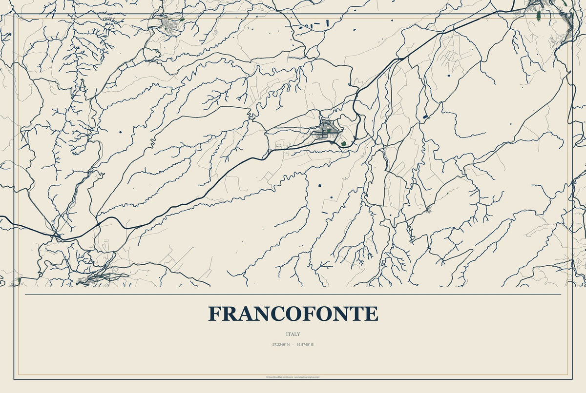 Francofonte, Italy City Map Aluminum Sign in Coastal Cutout style