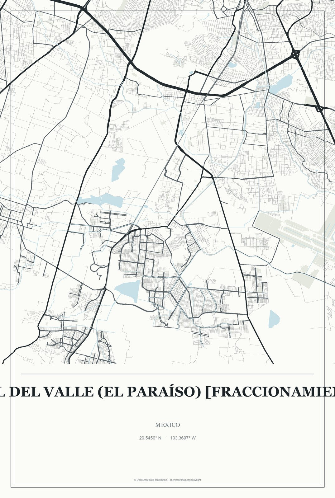 Real del Valle (El Paraíso) [Fraccionamiento], Mexico City Map Aluminum Sign in Gallery Air style