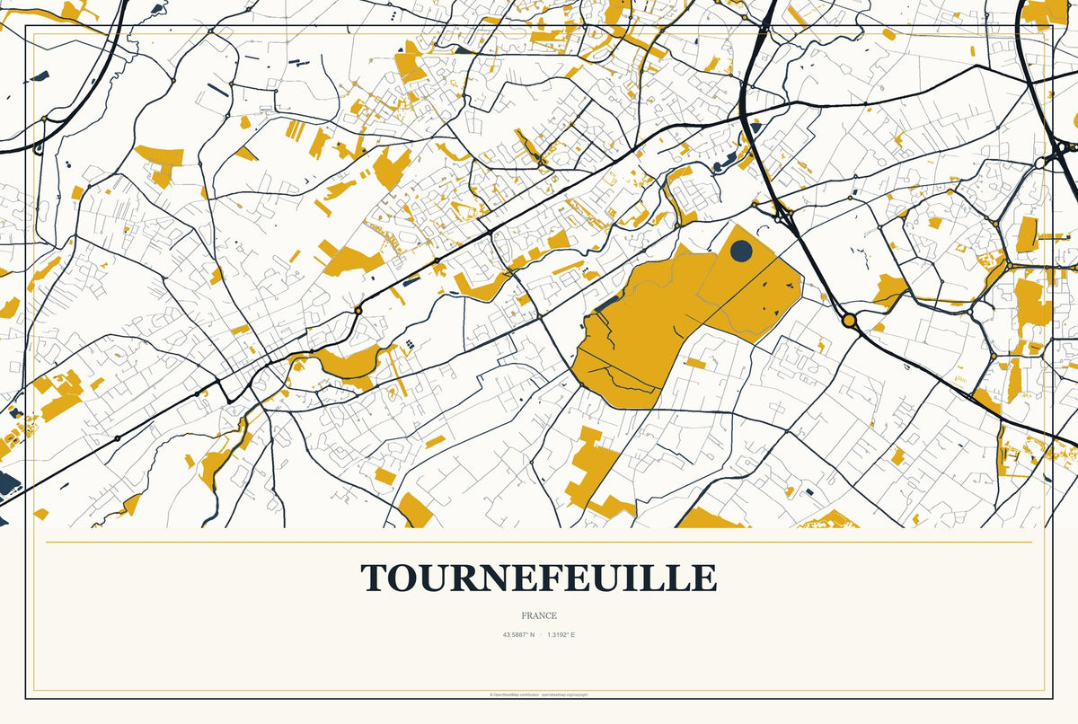 Tournefeuille, France City Map Aluminum Sign in Citrine Modern style