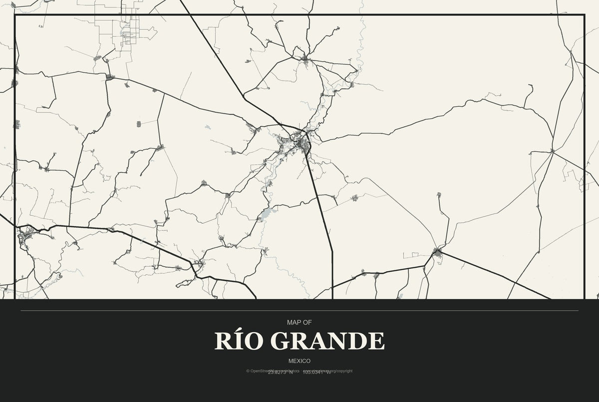 Río Grande, Oaxaca, Mexico City Map Aluminum Sign in Museum Plaque style