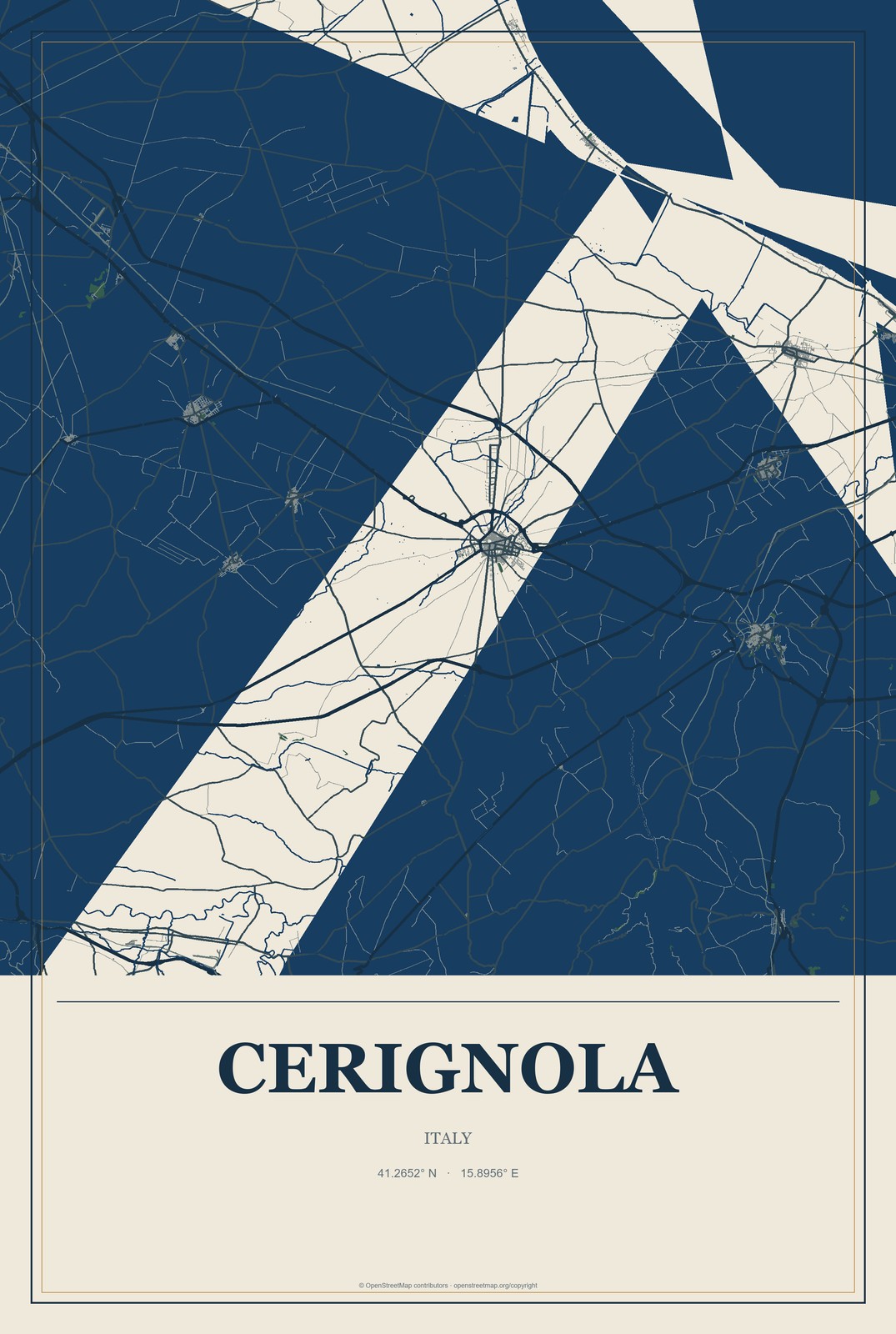 Cerignola, Italy City Map Aluminum Sign in Coastal Cutout style