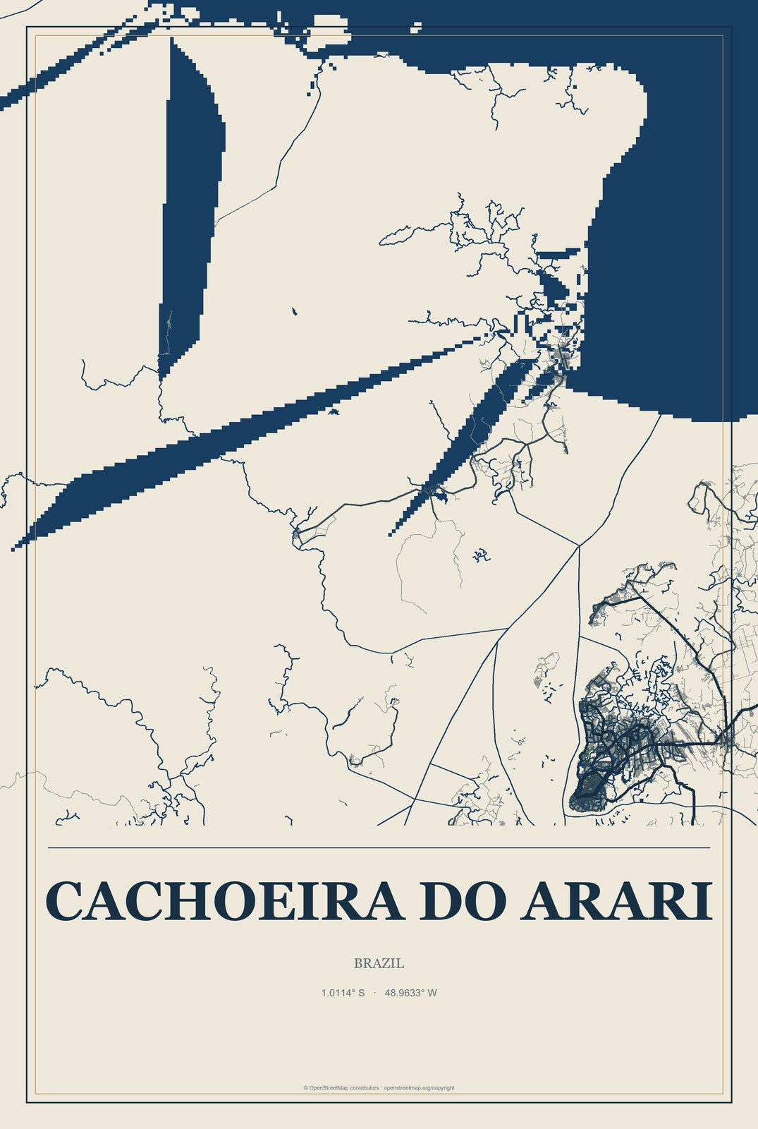 Cachoeira do Arari, Brazil City Map Aluminum Sign in Coastal Cutout style