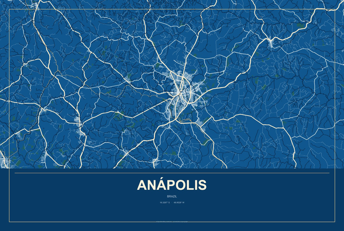Anápolis, Brazil City Map Aluminum Sign in Harbor Cobalt style