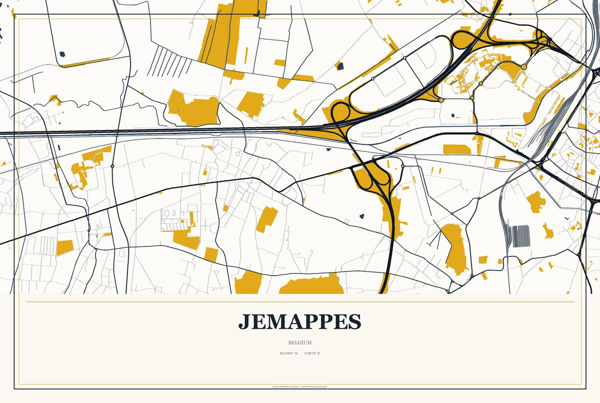 Jemappes, Belgium City Map Aluminum Sign in Citrine Modern style