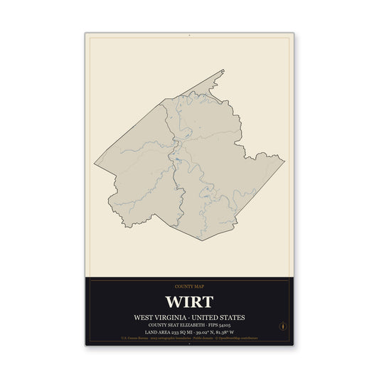 Wirt County, West Virginia Map Aluminum Sign in Museum Plaque style