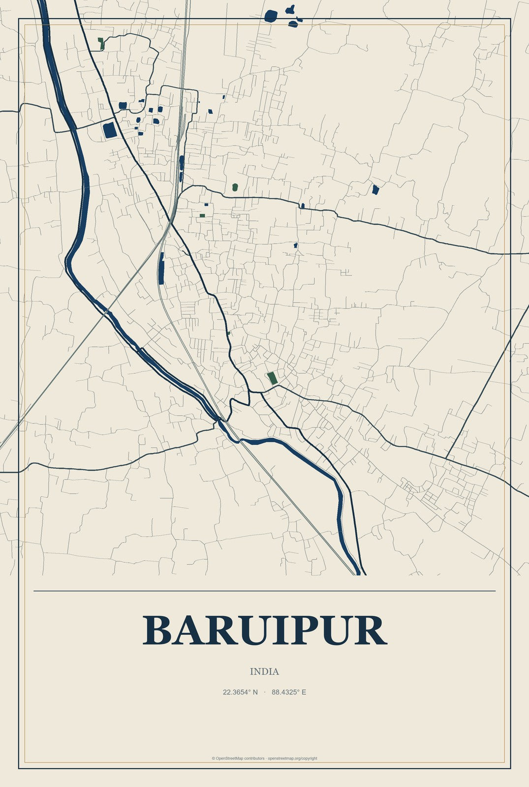 Baruipur, India City Map Aluminum Sign in Coastal Cutout style