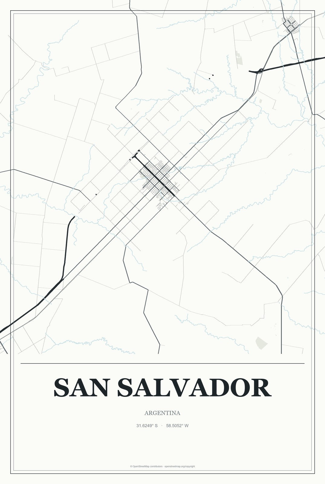 San Salvador, Argentina City Map Aluminum Sign in Gallery Air style