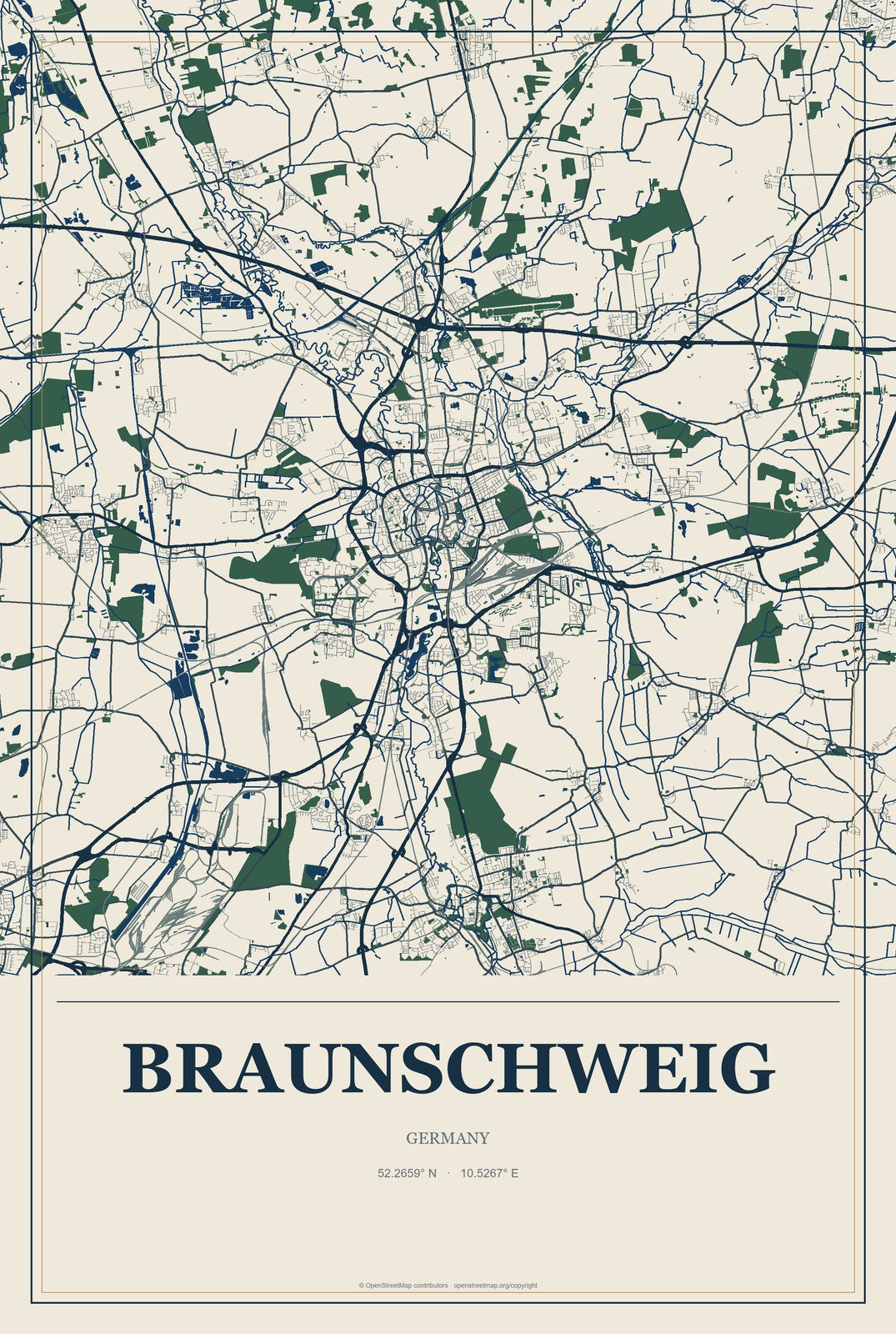 Braunschweig, Germany City Map Aluminum Sign in Coastal Cutout style