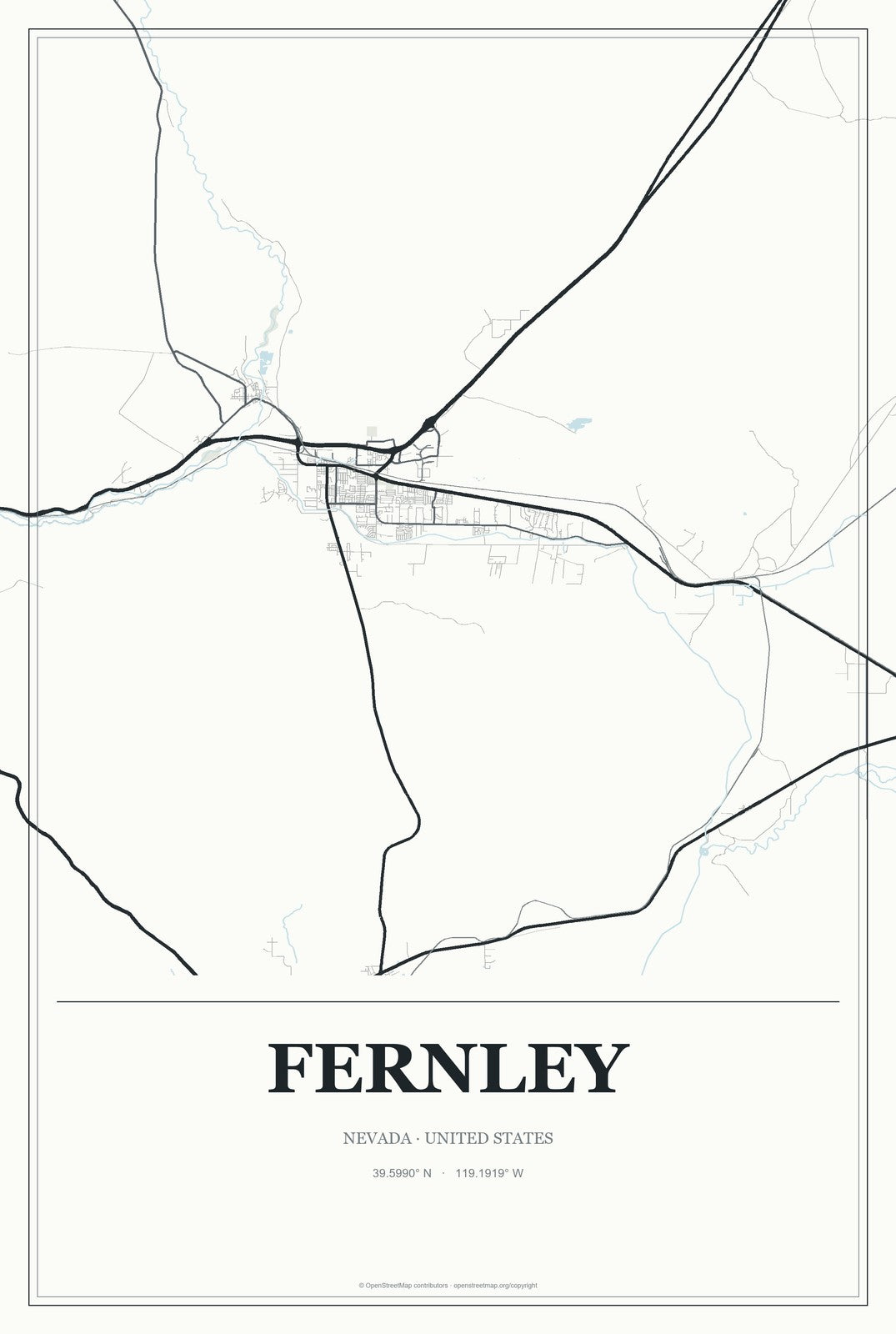 Fernley, Nevada City Map Aluminum Sign in Gallery Air style