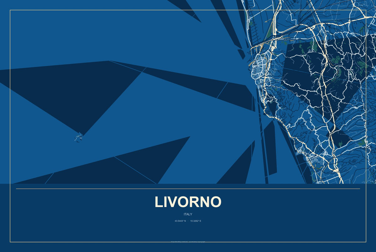 Livorno, Italy City Map Aluminum Sign in Harbor Cobalt style
