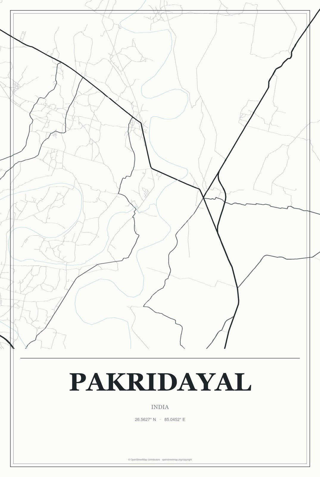 Pakridayal, India City Map Aluminum Sign in Gallery Air style
