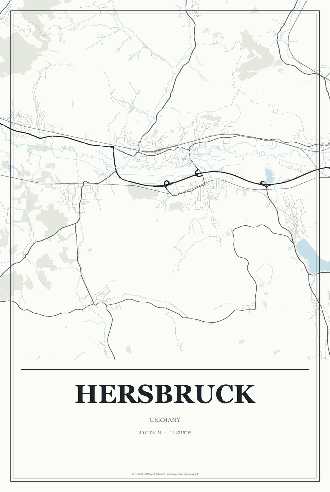 Hersbruck, Germany City Map Aluminum Sign in Gallery Air style