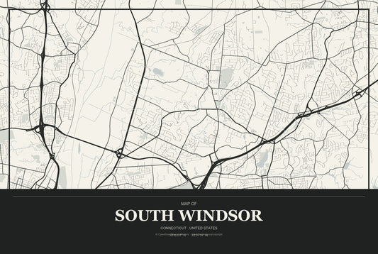 South Windsor, Connecticut City Map Aluminum Sign in Museum Plaque style