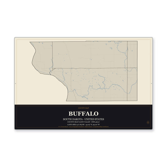 Buffalo County, South Dakota Map Aluminum Sign in Museum Plaque style