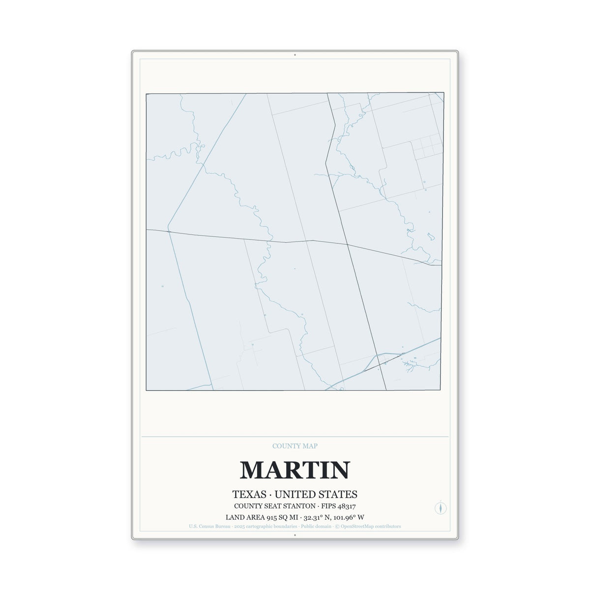 Martin County, Texas Map Aluminum Sign in Gallery Air style