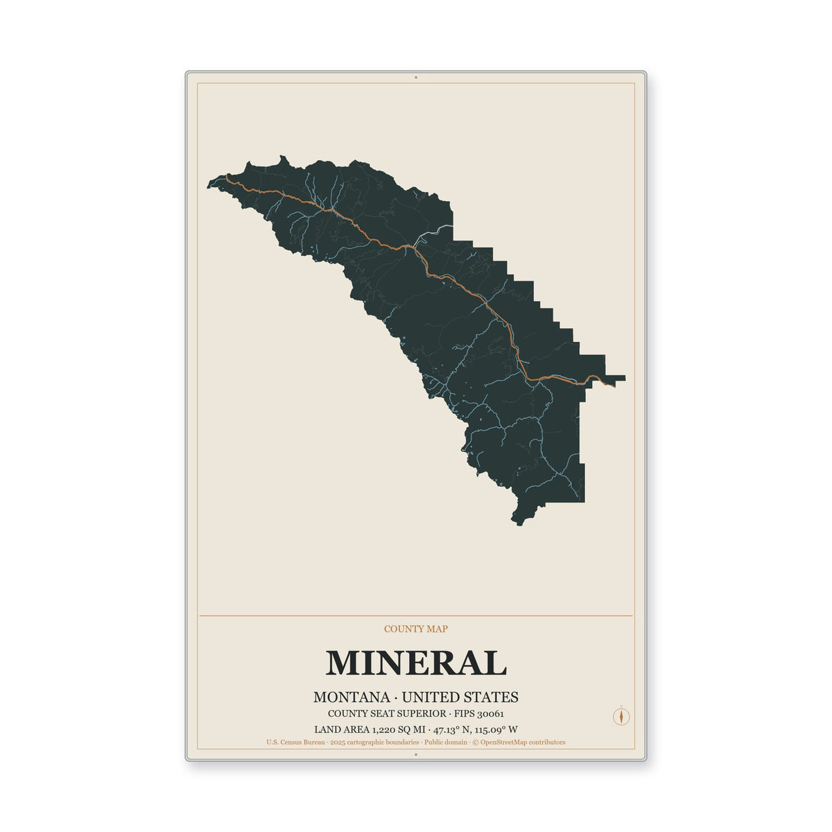 Mineral County, Montana Map Aluminum Sign in Headline Atlas style