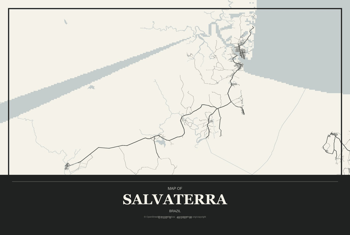 Salvaterra, Brazil City Map Aluminum Sign in Museum Plaque style