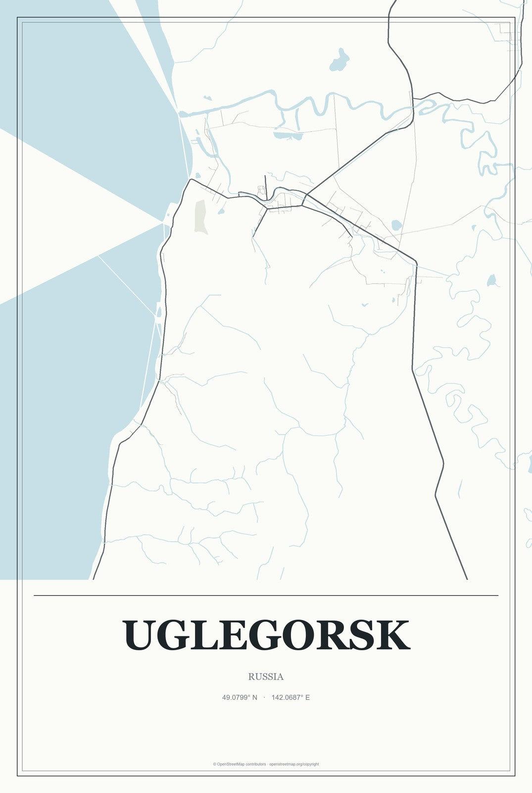 Uglegorsk, Russia City Map Aluminum Sign in Gallery Air style