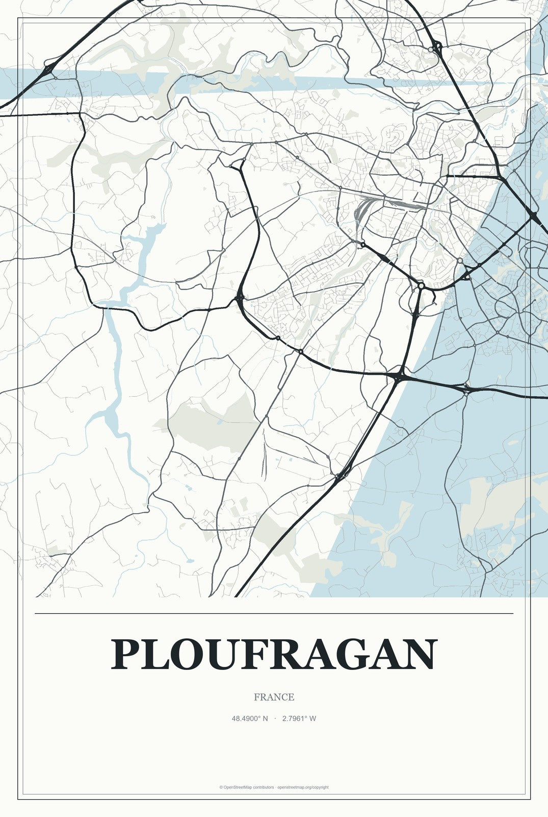 Ploufragan, France City Map Aluminum Sign in Gallery Air style