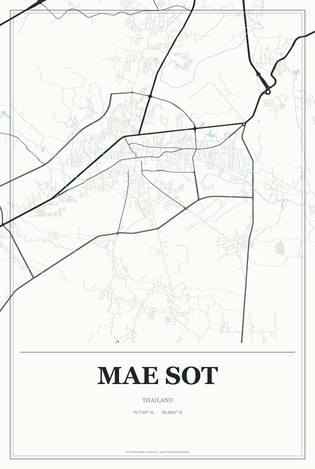 Mae Sot, Thailand City Map Aluminum Sign in Gallery Air style