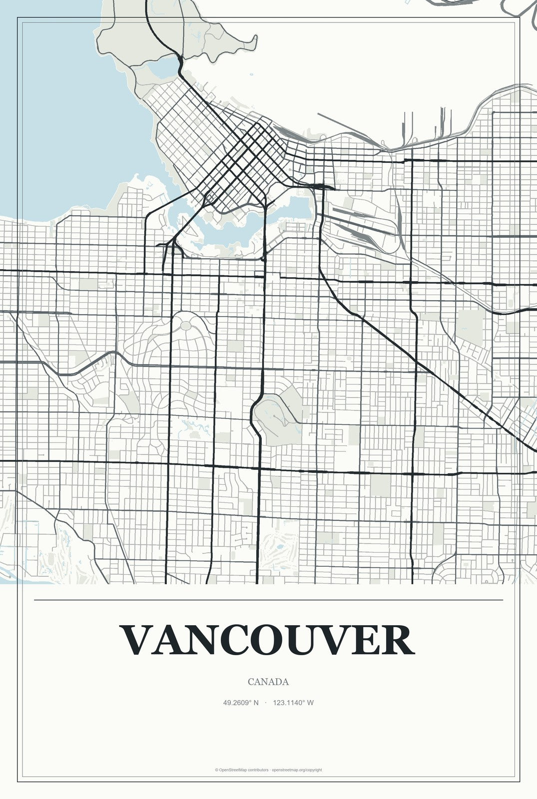 Vancouver, Canada City Map Aluminum Sign in Gallery Air style