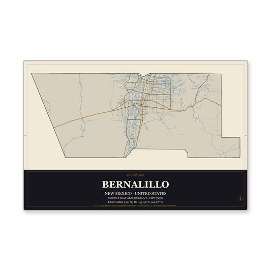 Bernalillo County, New Mexico Map Aluminum Sign in Museum Plaque style
