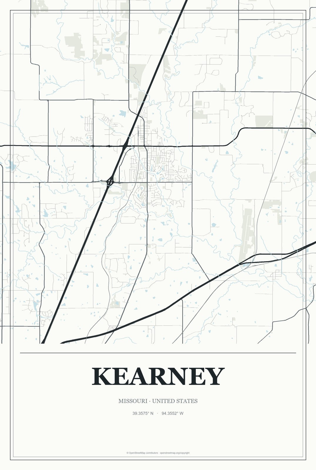 Kearney, Missouri City Map Aluminum Sign in Gallery Air style