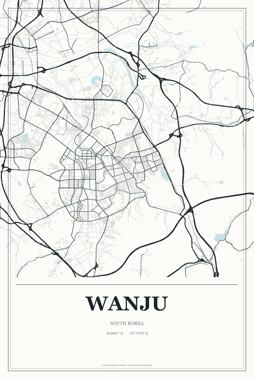 Wanju, South Korea City Map Aluminum Sign in Gallery Air style