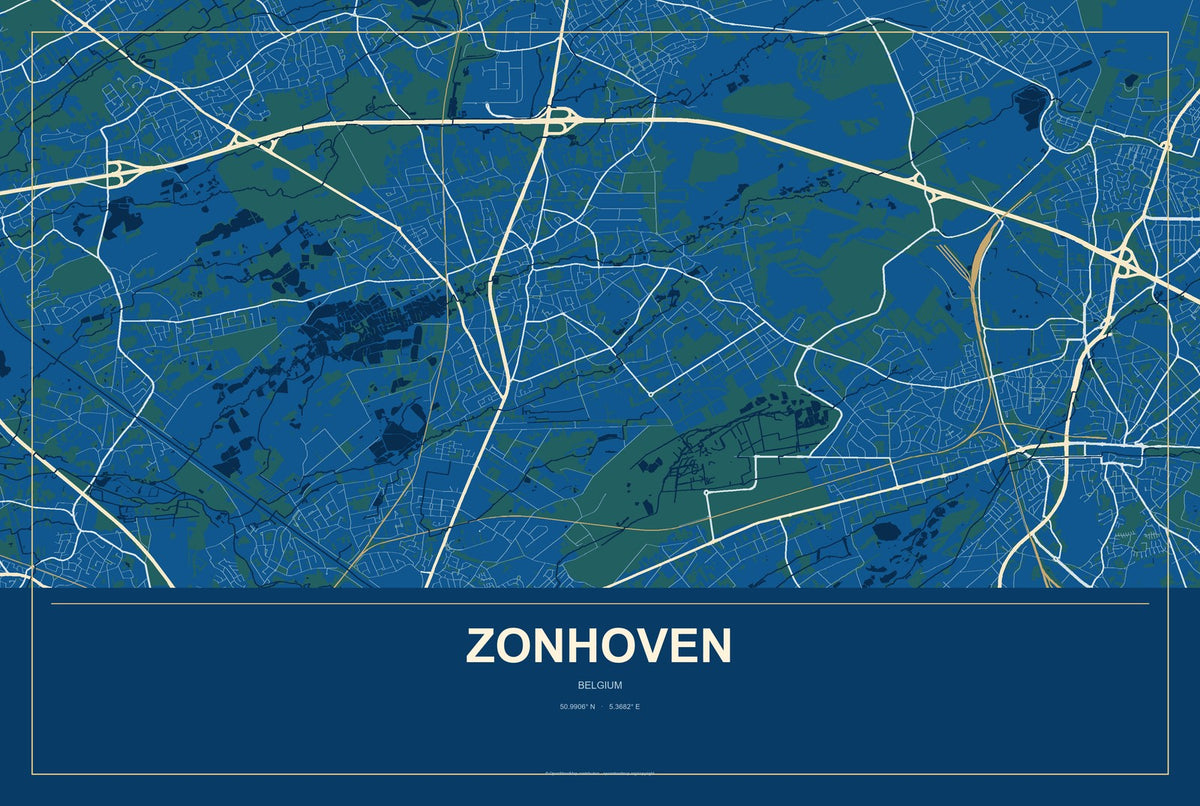 Zonhoven, Belgium City Map Aluminum Sign in Harbor Cobalt style